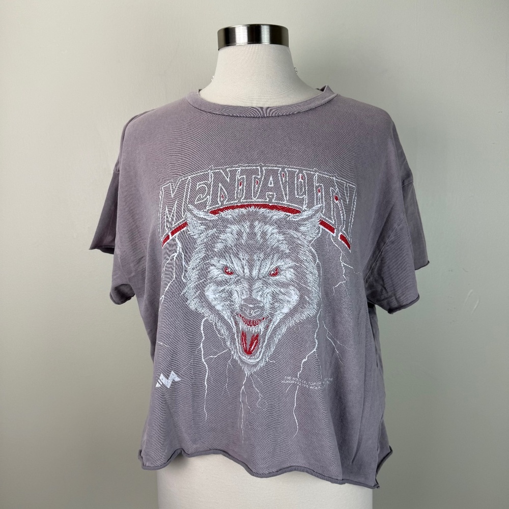 Mentality Werewolf Custom Cropped Gym T-Shirt in Distressed Grey | XL
